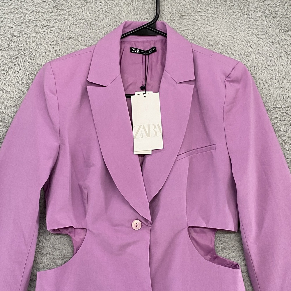 Zara Blazer Dress Womens Small Lilac Cutout One Button Jacket Office Siren - Picture 2 of 15